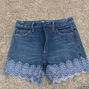 Tularosa Blue Jean Shorts with Lace Trim